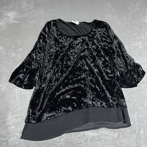 NY Collection Top Womens Medium Black Velvet Tunic Whimsigoth 3/4 Sleeve